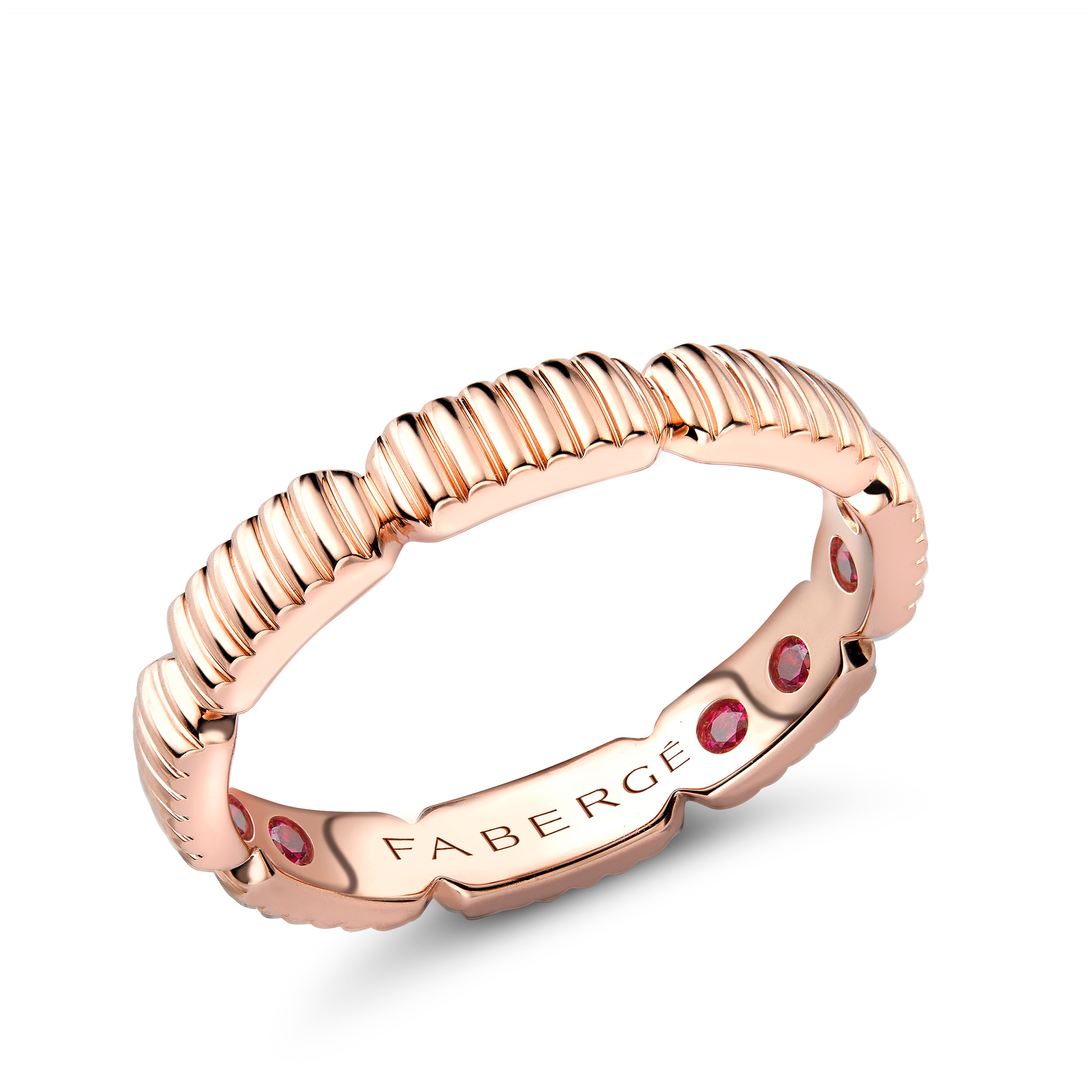 Love by Faberge Fluted Ring with Hidden Rubies