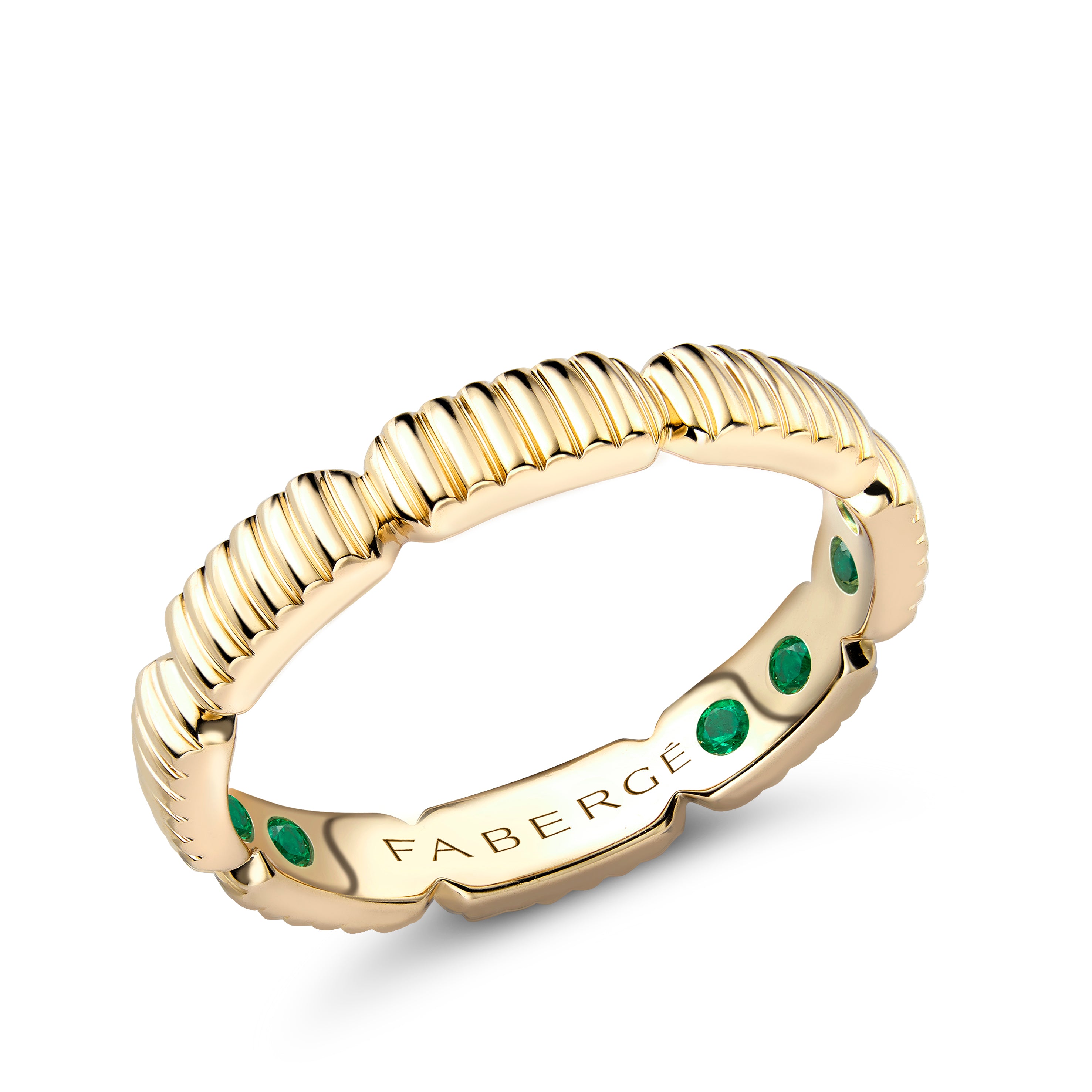 Fabergé Love By Fabergé Yellow Gold Fluted Ring with Hidden Emeralds