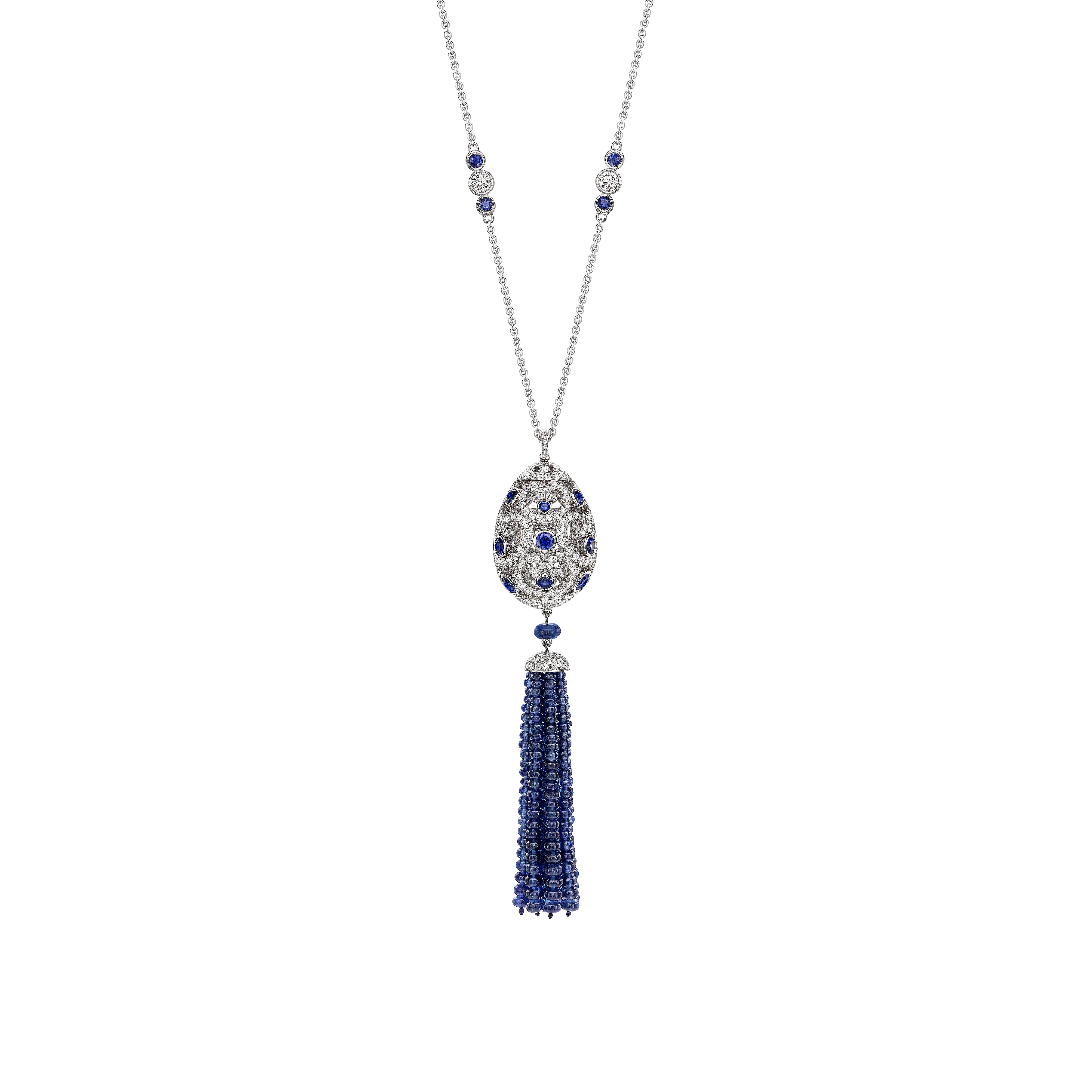 Fabergé High Jewellery White Gold Imperial Sapphire Tassel Egg Pendant