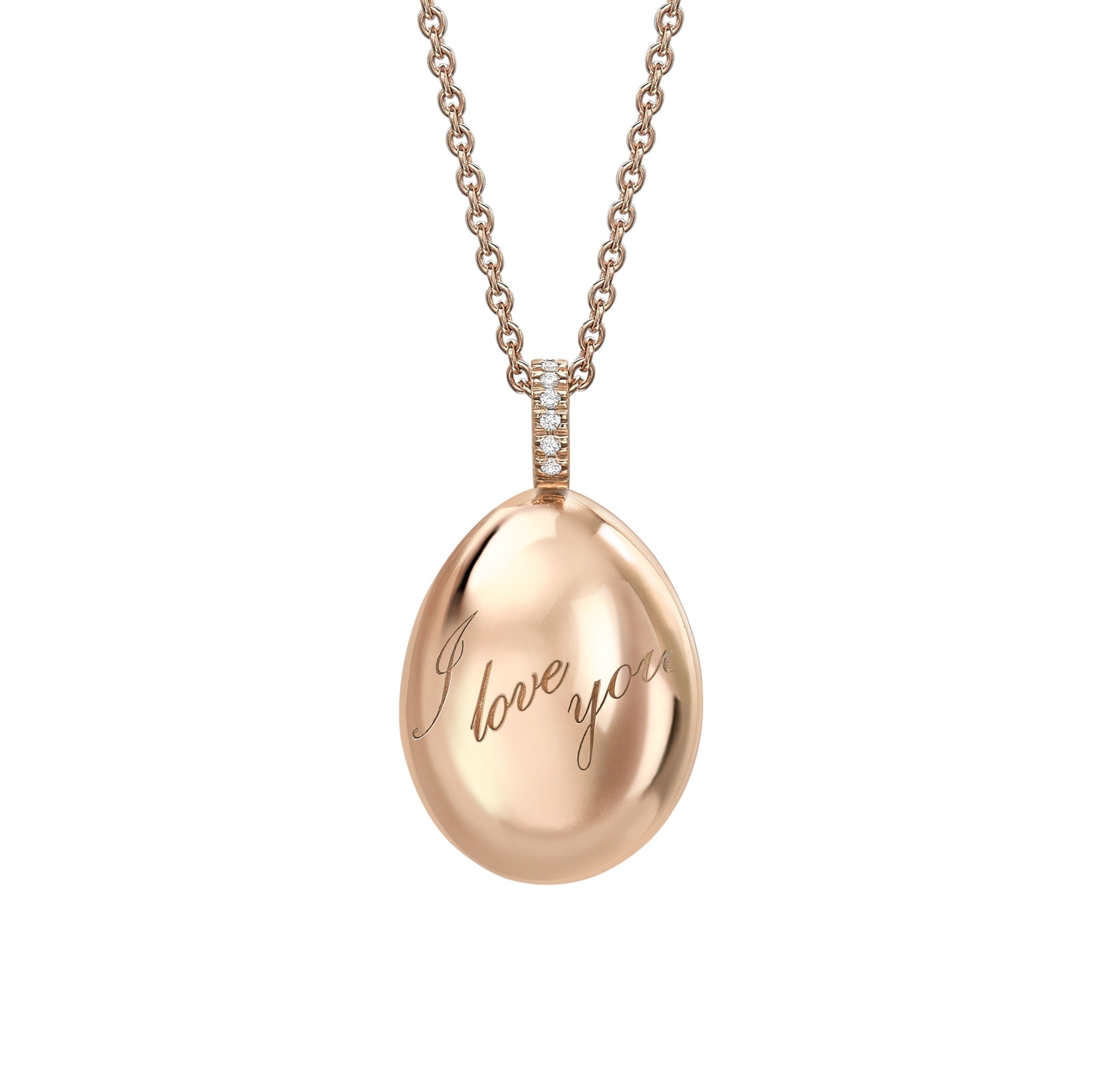 Fabergé Essence Rose Gold I Love You Egg Pendant