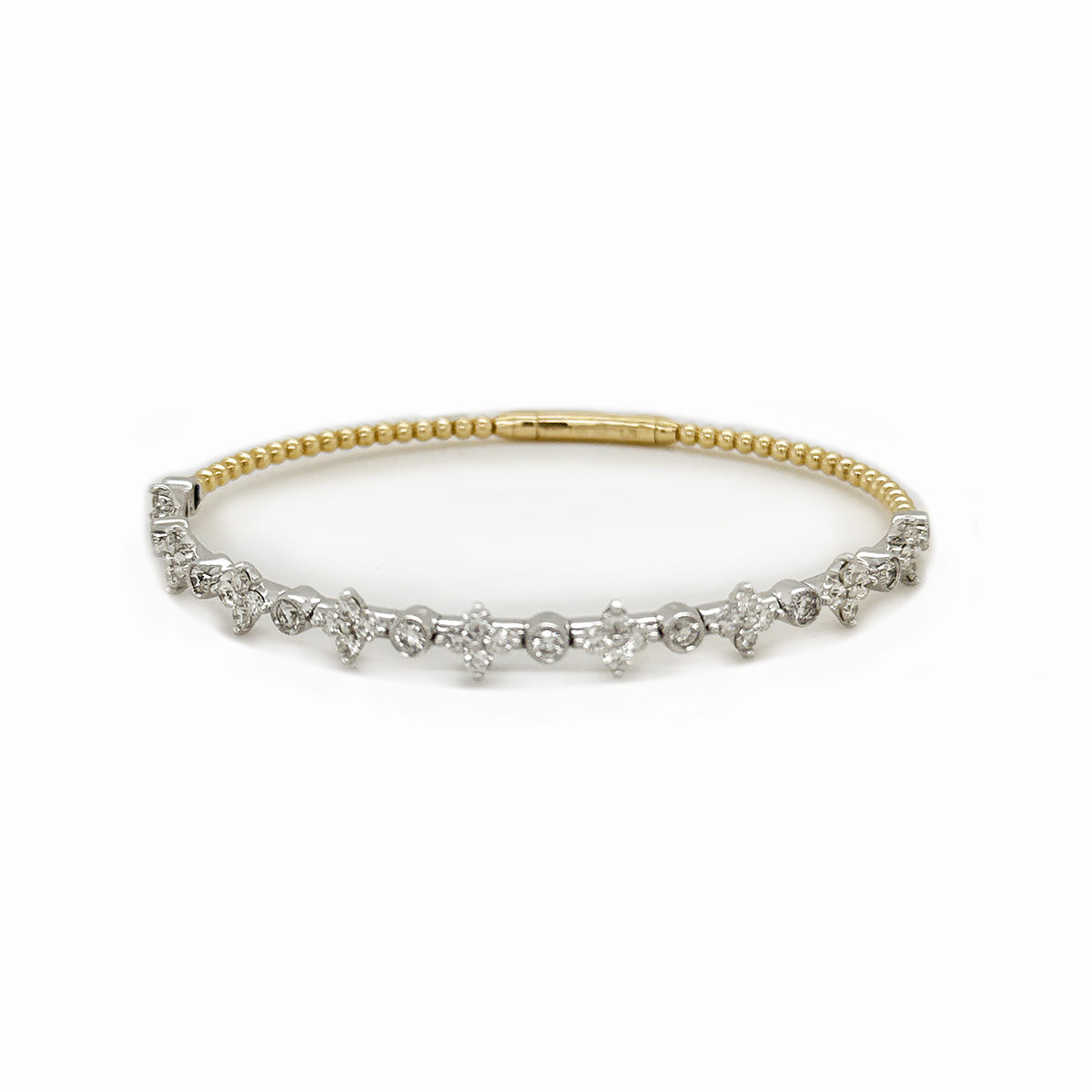 14K Yellow Gold Diamond Flower Bangle