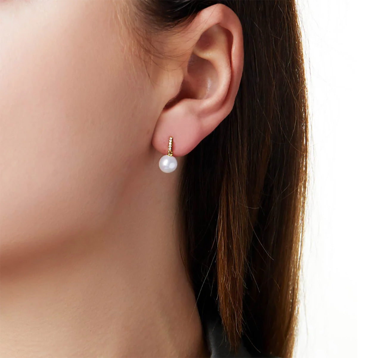 18K Yellow Gold Freshwater Pearl & Diamond Drop Earrings