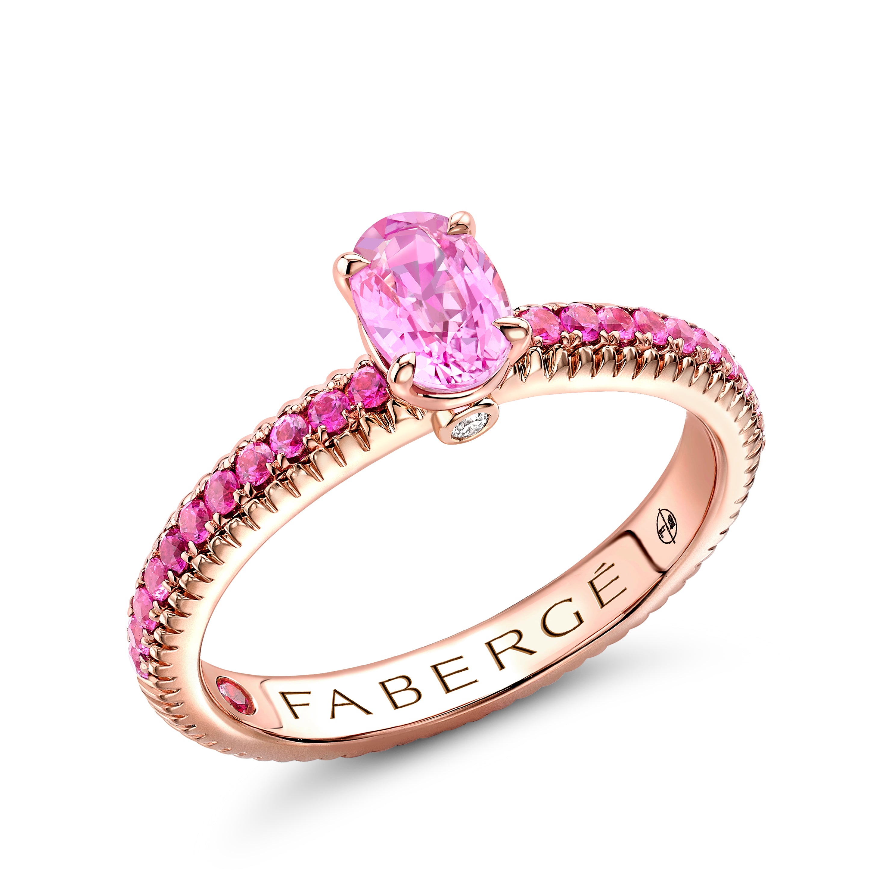Colours of Love Rose Gold Pink Sapphire Fluted Ring with Pink Sapphire Shoulders
