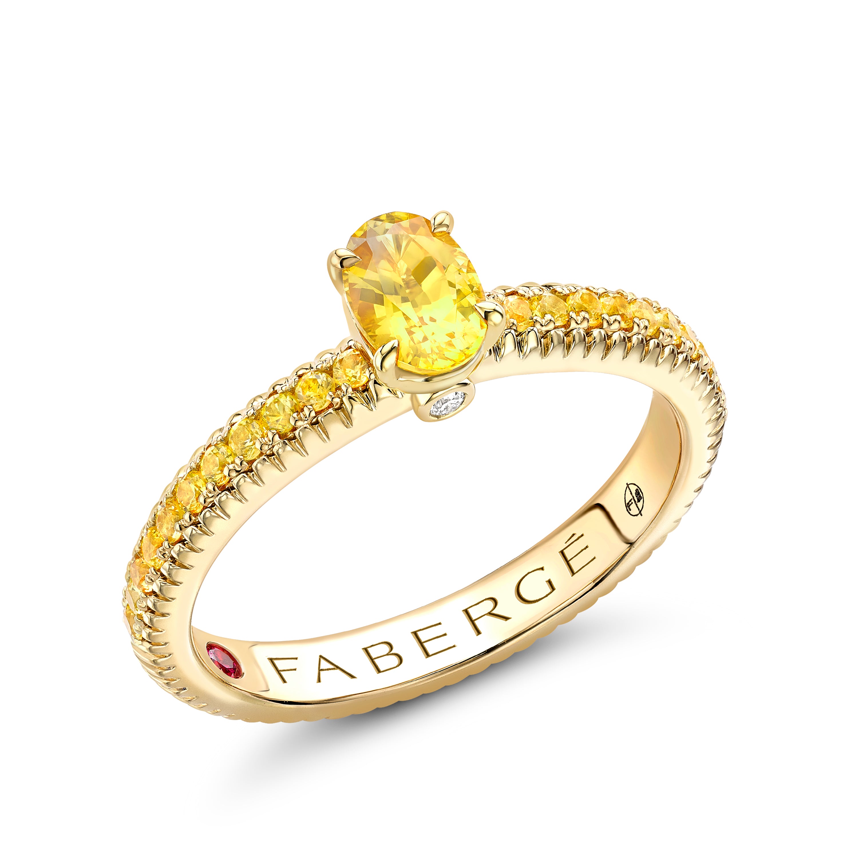 Colours of Love Yellow Gold Yellow Sapphire Fluted Ring with Yellow Sapphire Shoulders