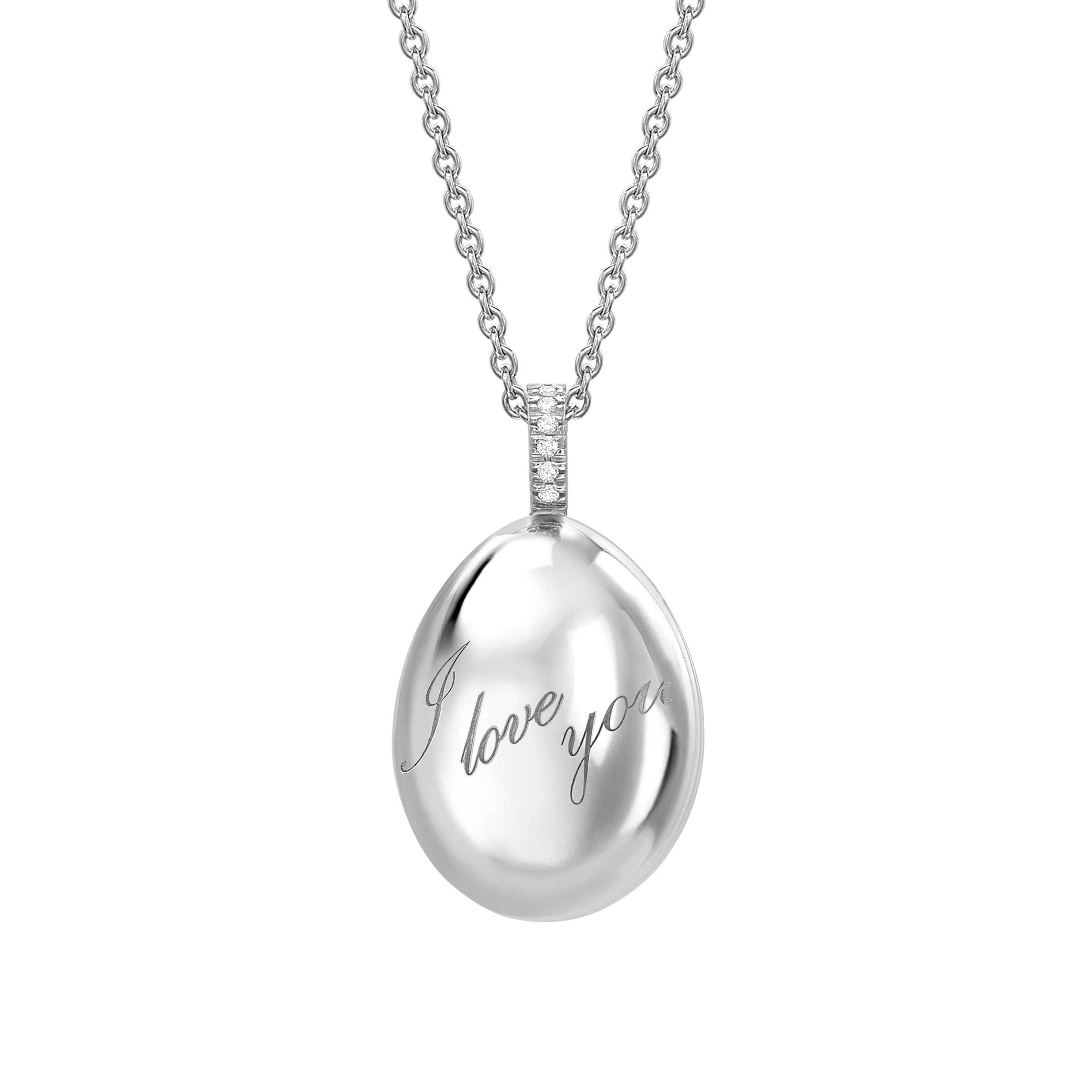 Fabergé Essence White Gold I Love You Egg Pendant