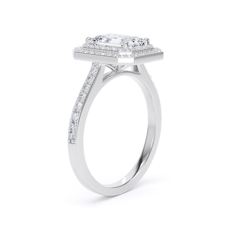 Fina Emerald Cut Engagement Ring in 9ct White Gold