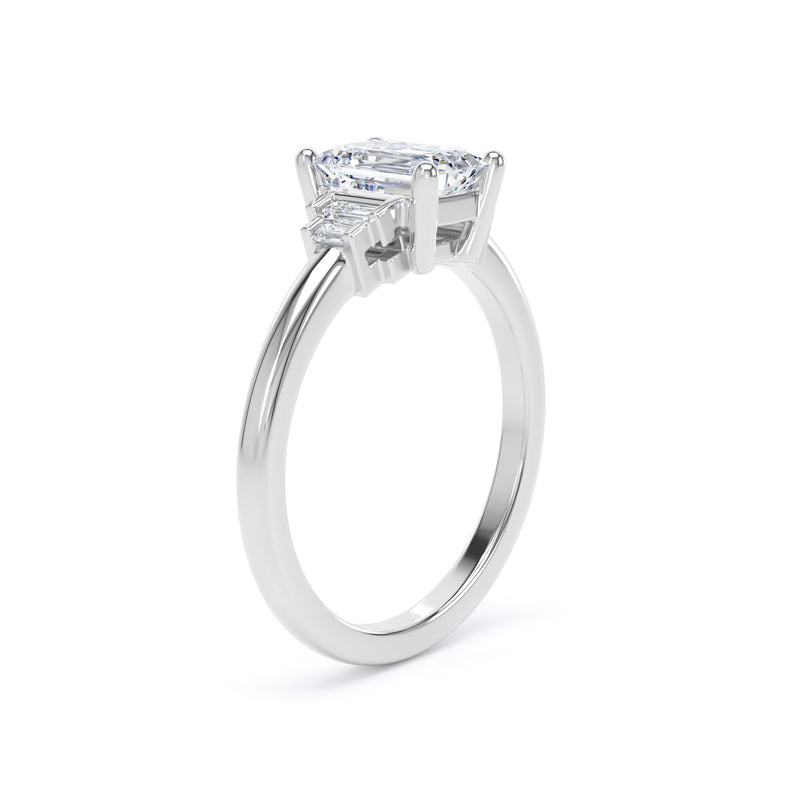 Rose Emerald Cut Engagement Ring in 18ct White Gold