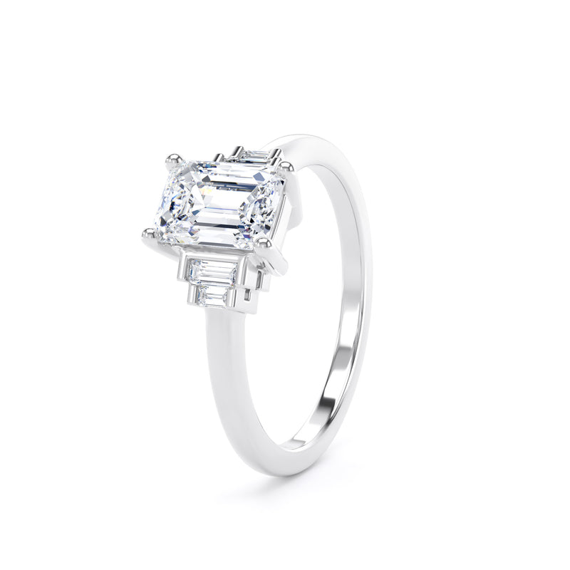 Rose Emerald Cut Engagement Ring in 18ct White Gold