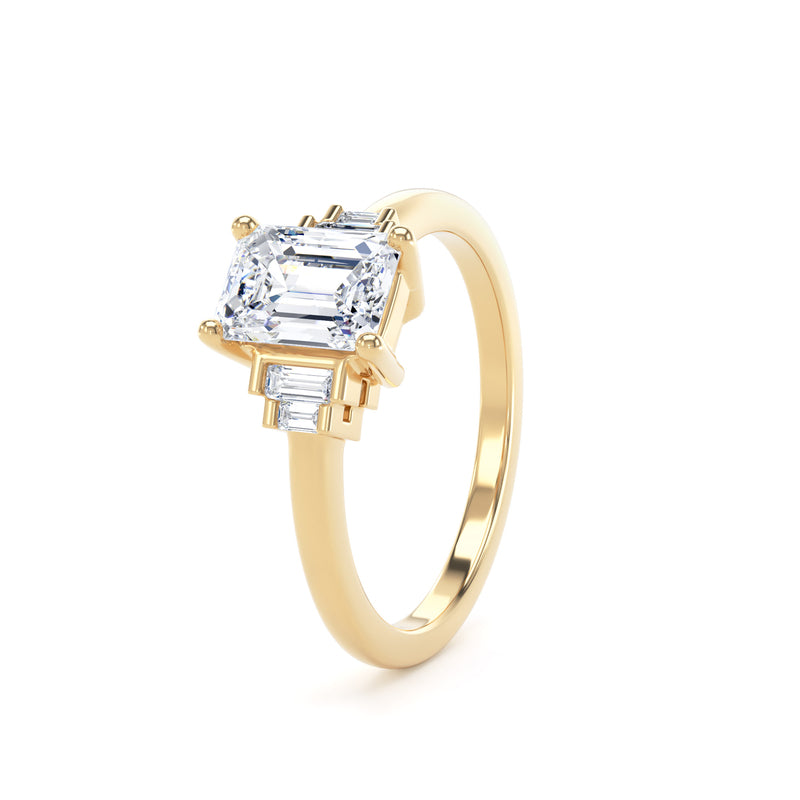 Rose Emerald Cut Engagement Ring in 9ct Yellow Gold