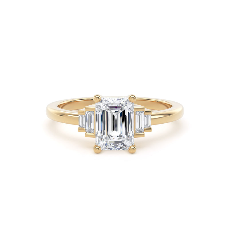 Rose Emerald Cut Engagement Ring in 9ct Yellow Gold