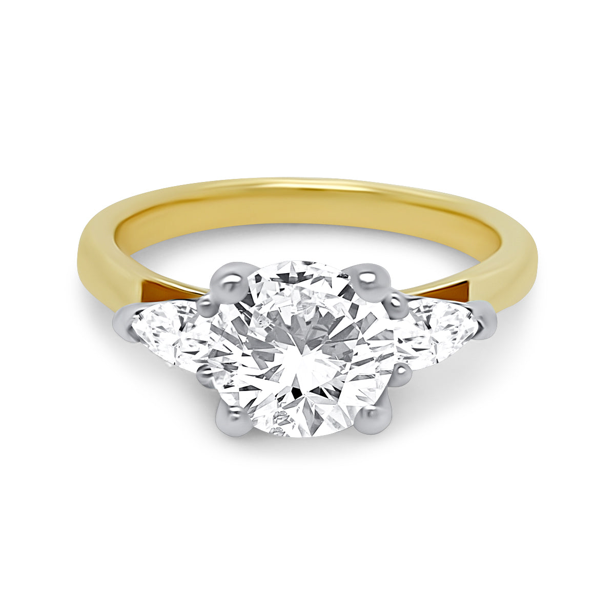 18K Yellow Gold Diamond Trilogy Engagement Ring