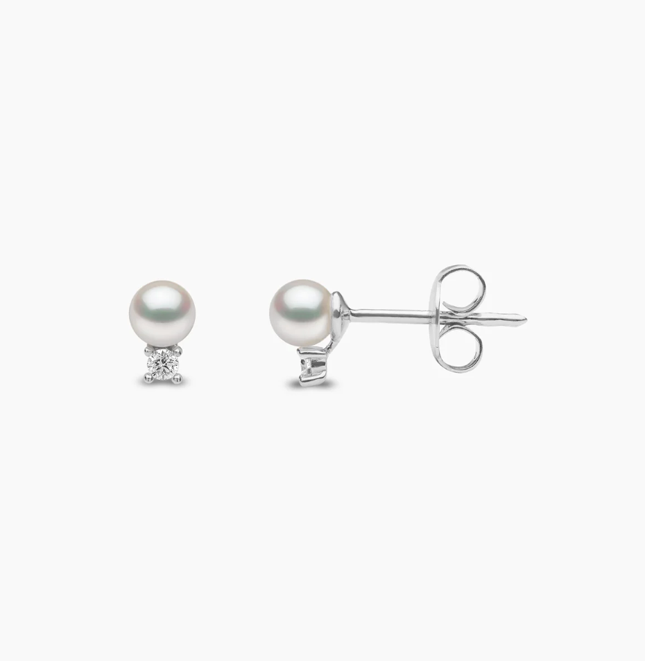 Trend 18K Gold Freshwater Pearl & Diamond Petite Stud Earrings