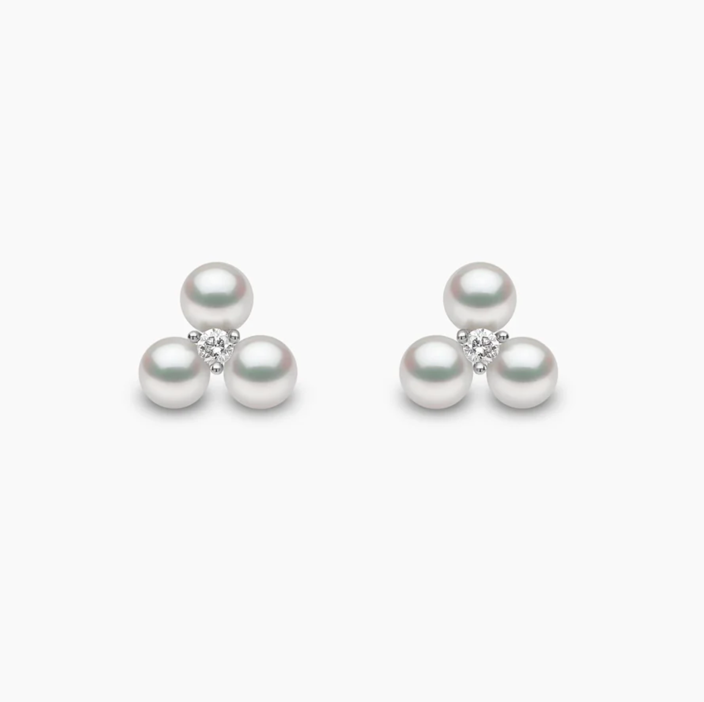 Trend 18K Gold Triple Freshwater Pearl And Diamond Stud Earrings