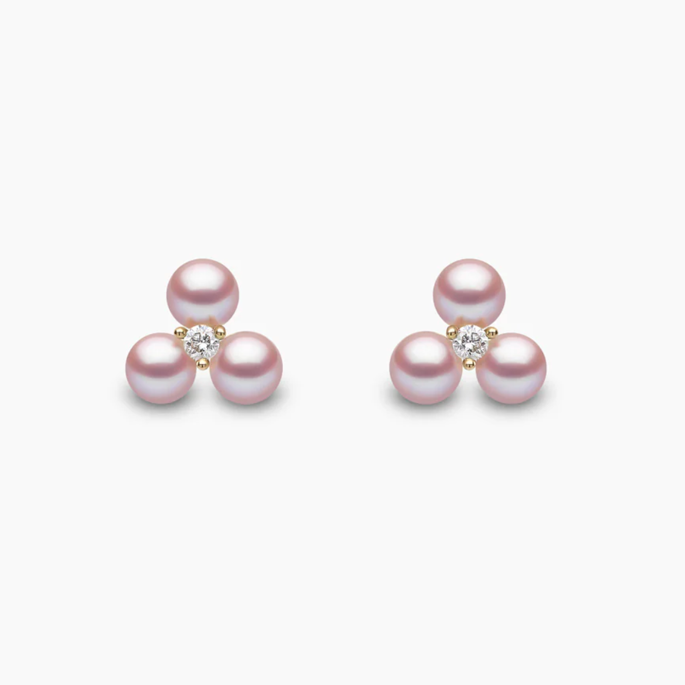 Trend 18K Gold Triple Freshwater Pearl And Diamond Stud Earrings