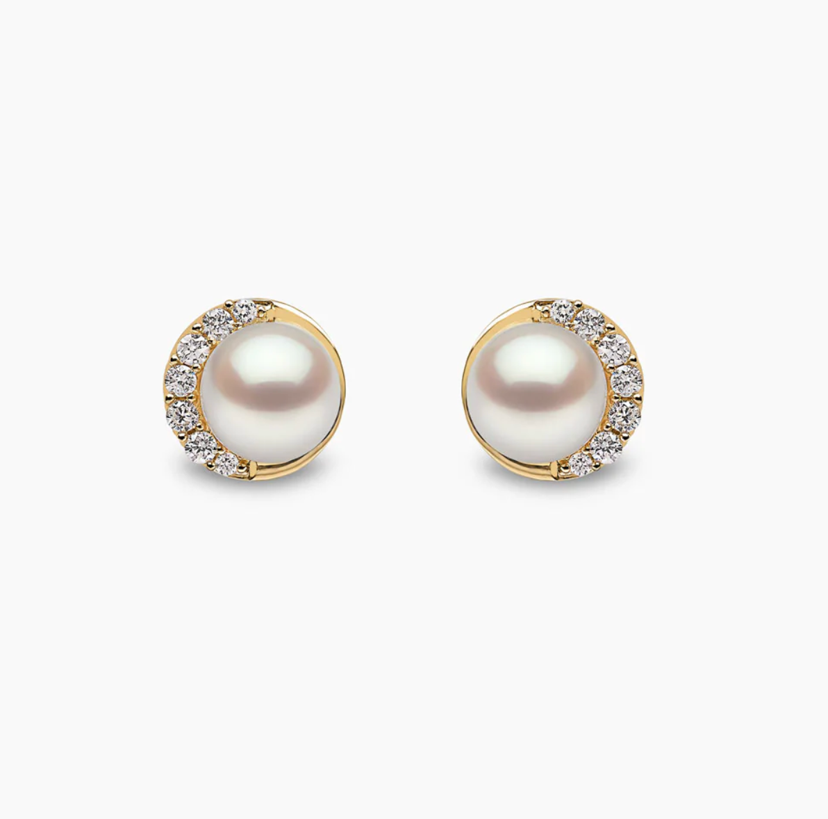 Trend 18K Gold Freshwater Pearl And Diamond Half Moon Stud Earrings