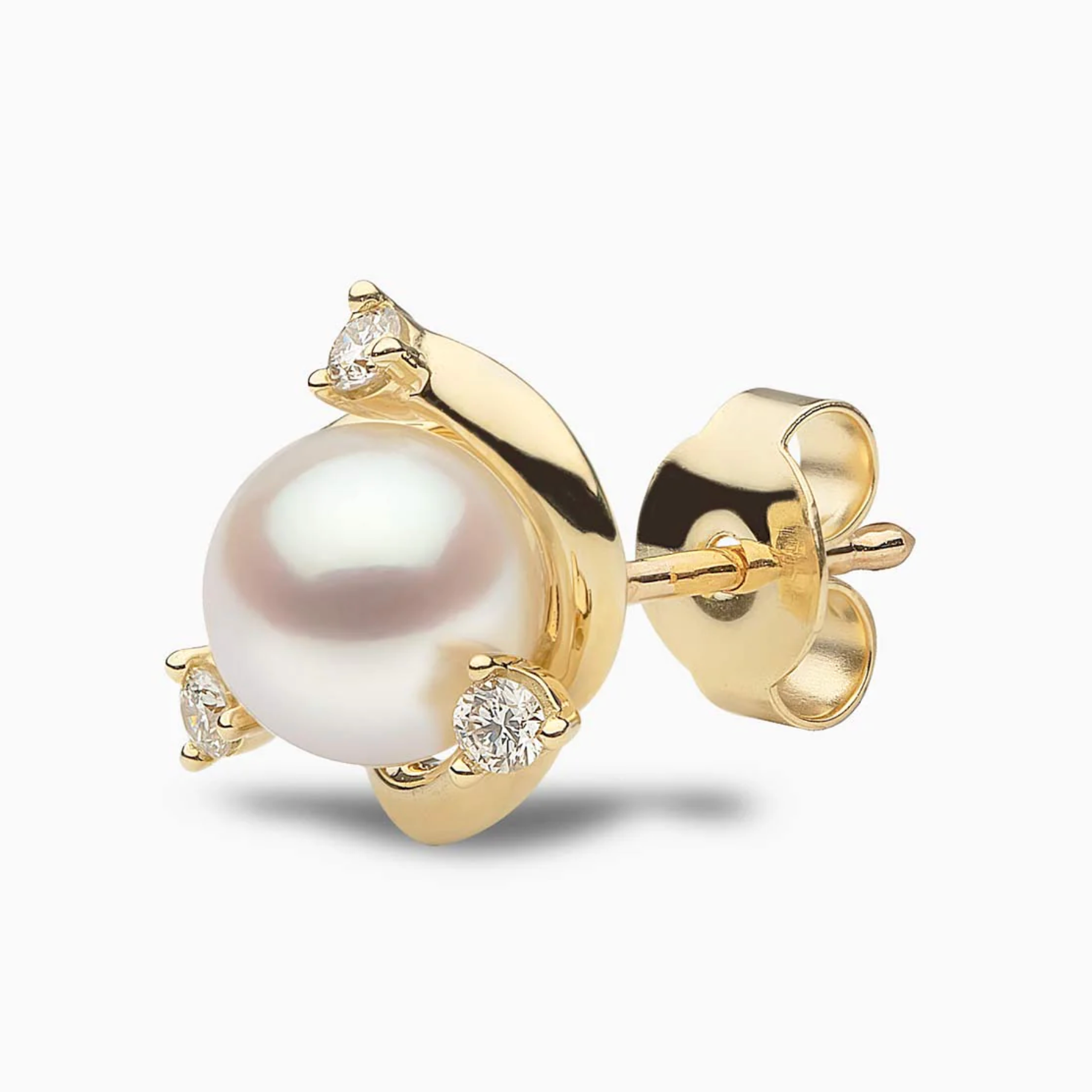 Trend 18K Gold Freshwater Pearl & Round Diamond Stud Earrings