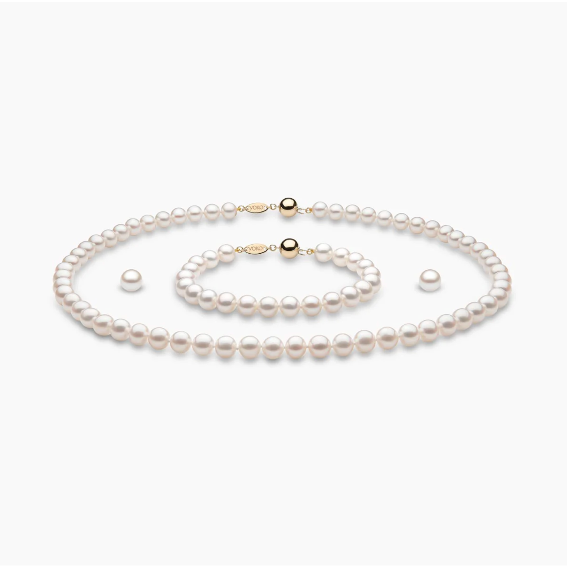 Classic White Freshwater Pearl Necklace, Bracelet & Earring Set in 18k Gold