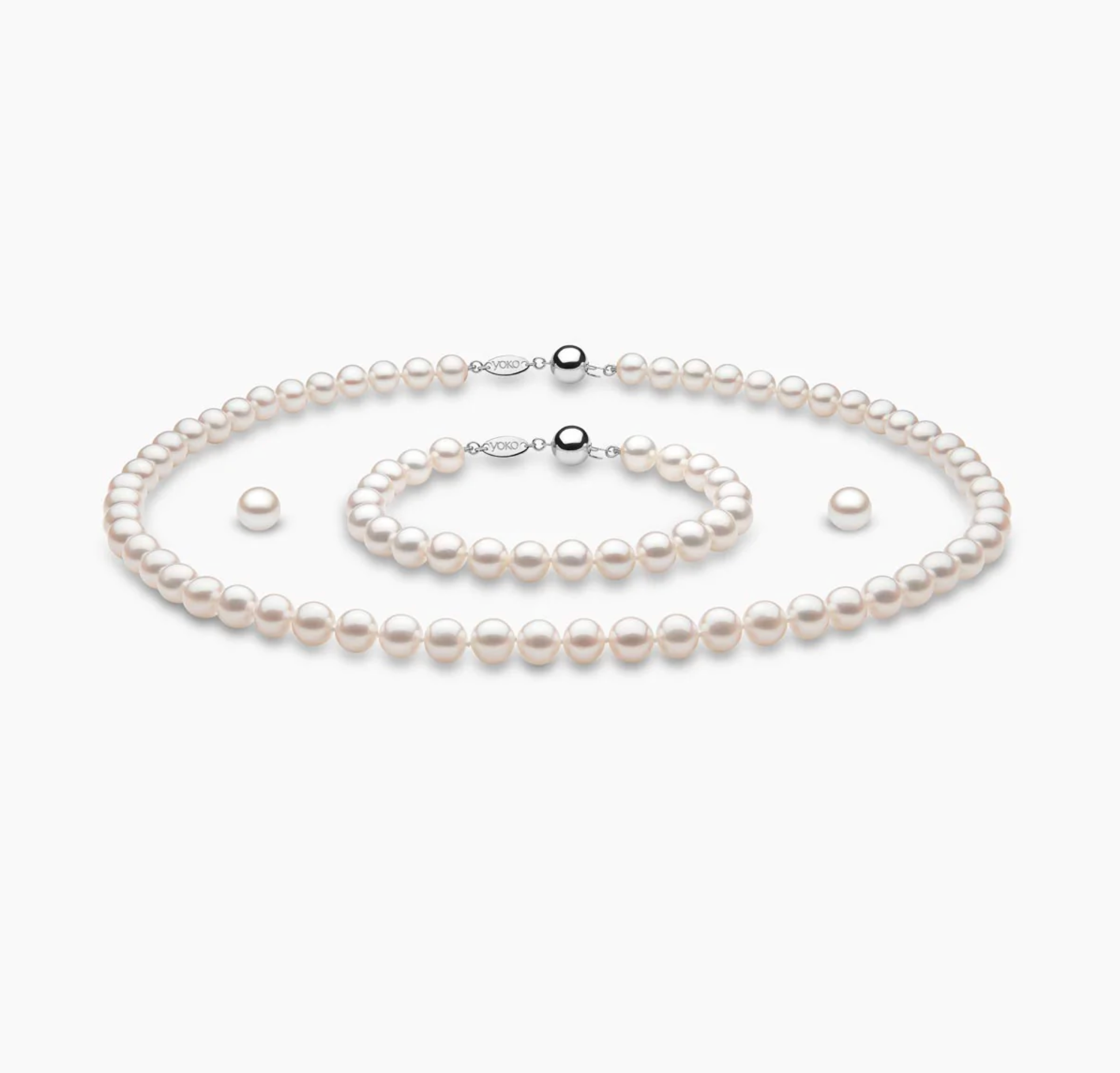 Classic White Freshwater Pearl Necklace, Bracelet & Earring Set in 18k Gold