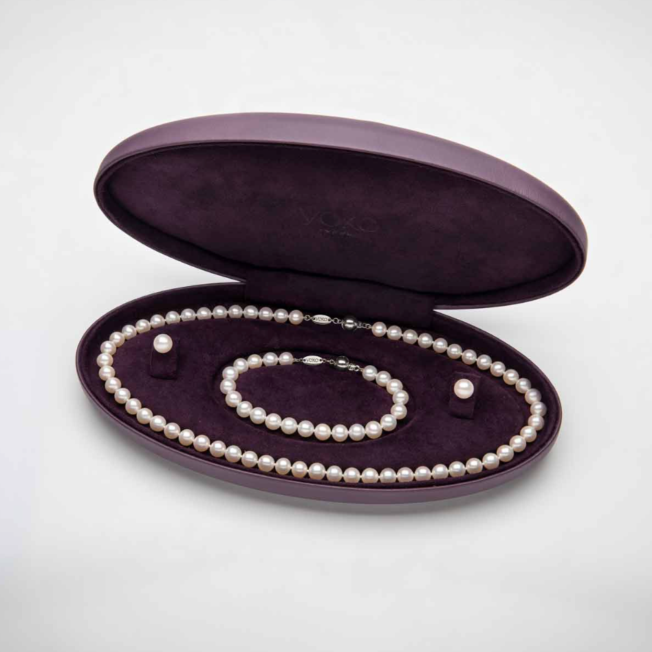 Classic White Freshwater Pearl Necklace, Bracelet & Earring Set in 18k Gold