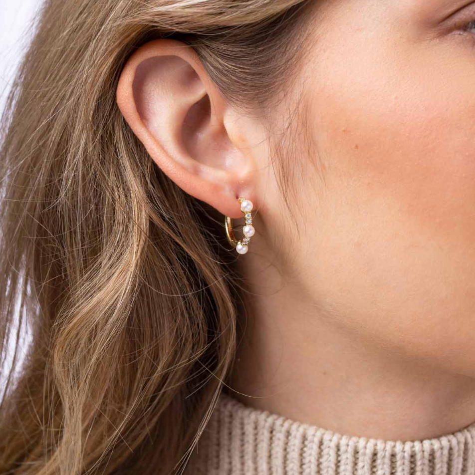 Eclipse 18K Gold Pearl & Diamond Hoop Celestial Earrings