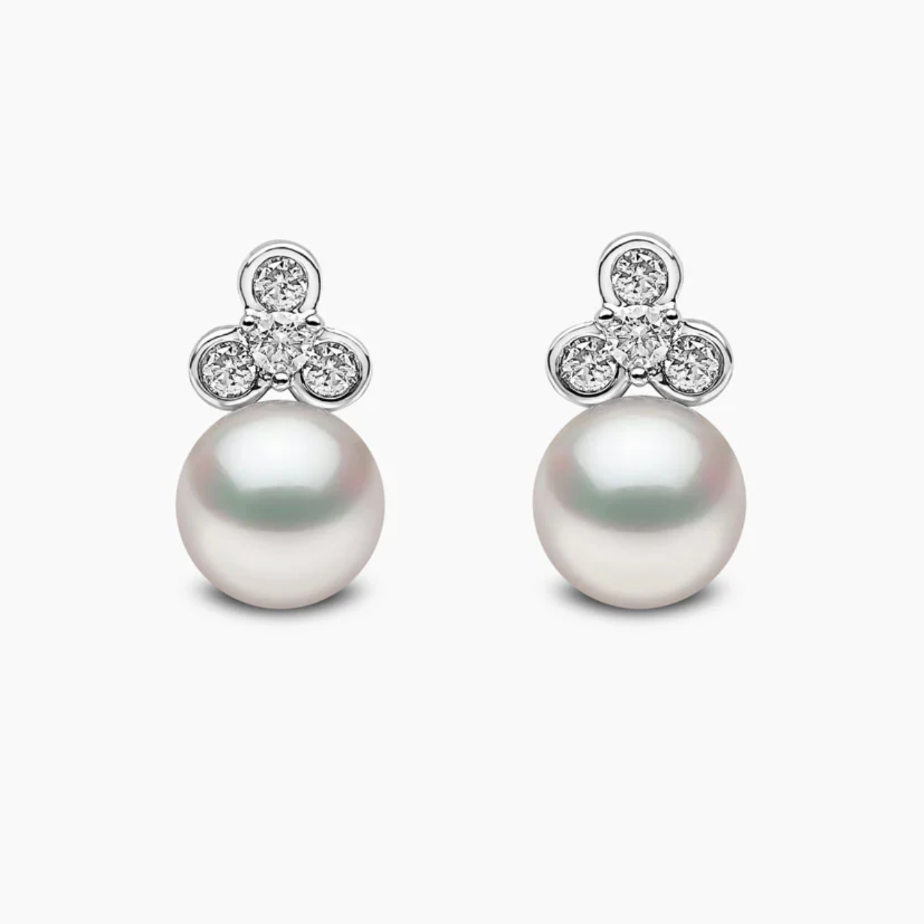 Trend 18K Gold Freshwater Pearl & Mini Diamond Motif Stud Earrings