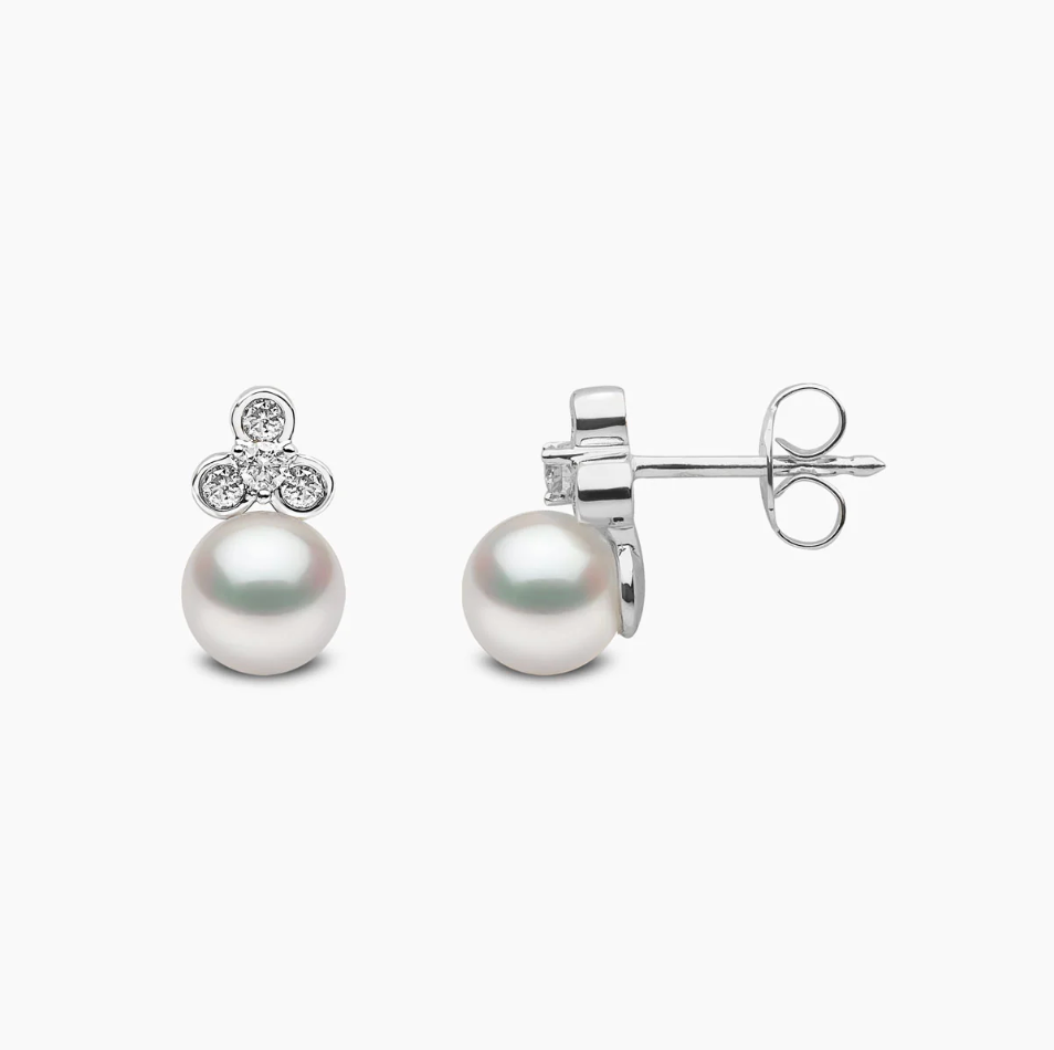 Trend 18K Gold Freshwater Pearl & Mini Diamond Motif Stud Earrings