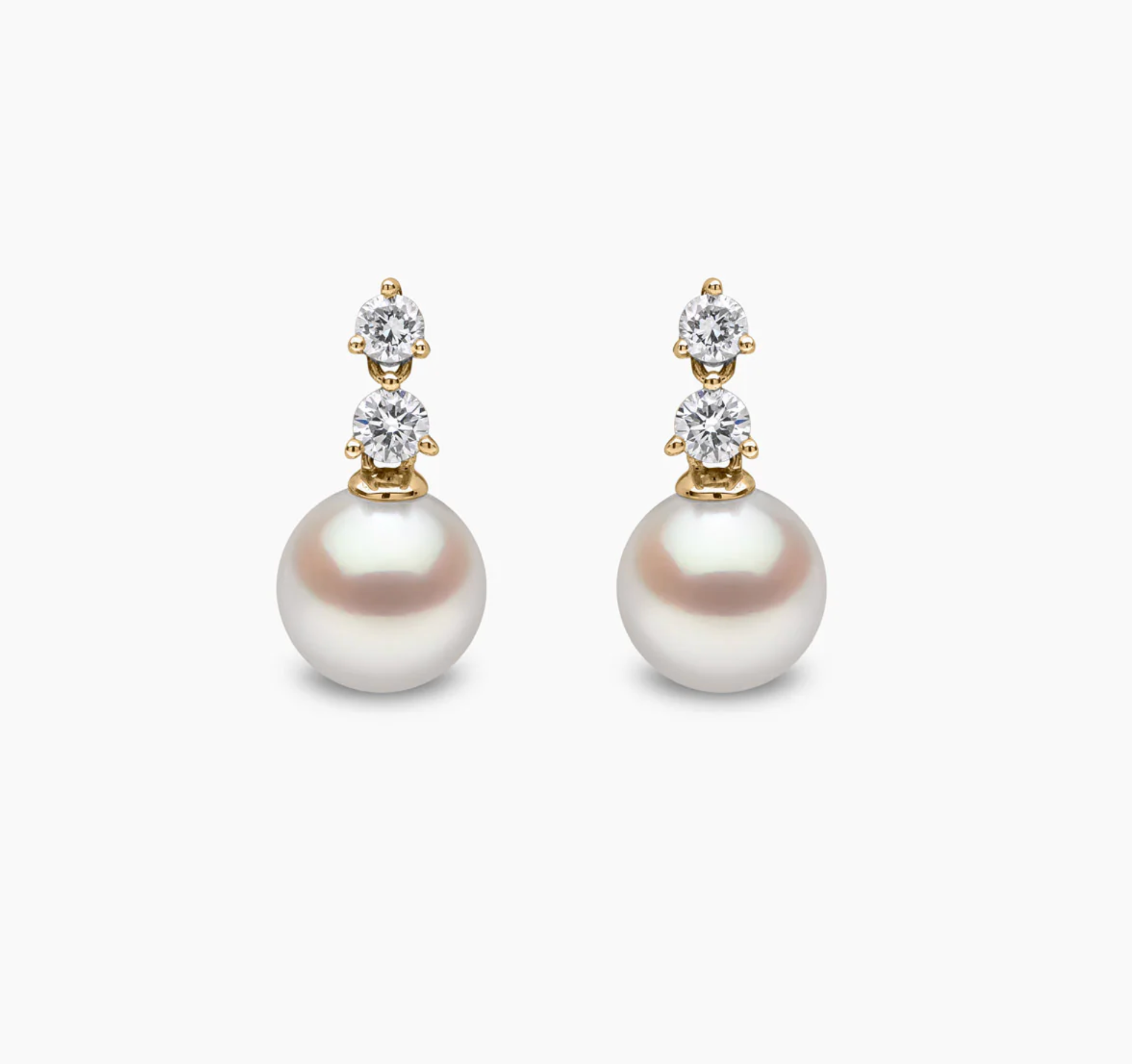 Diamond Classic 18K Gold Akoya Pearl Double Diamond Earrings