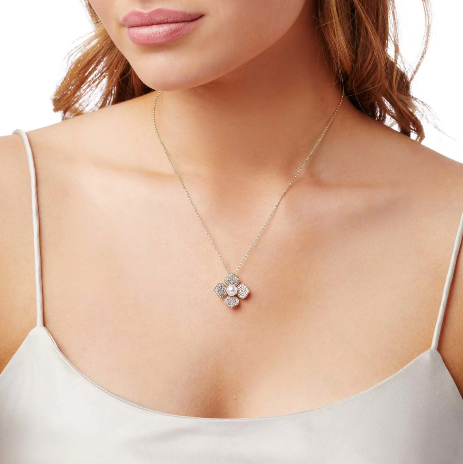 Petal 18K Gold Pearl & Pavé Diamond Signature Earrings