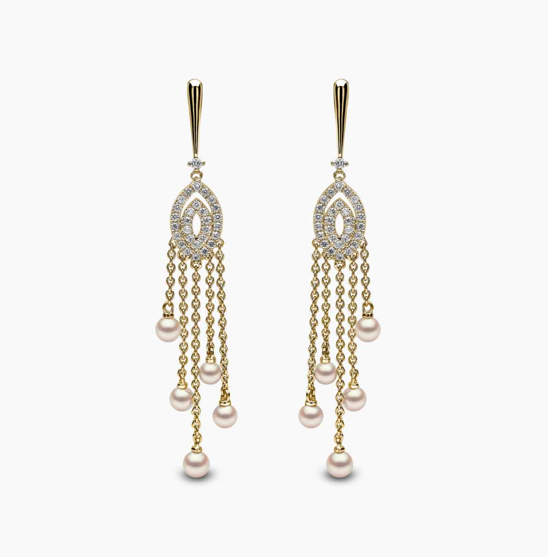 Sleek 18K Gold Pearl & Diamond Drop V Shaped Earrings