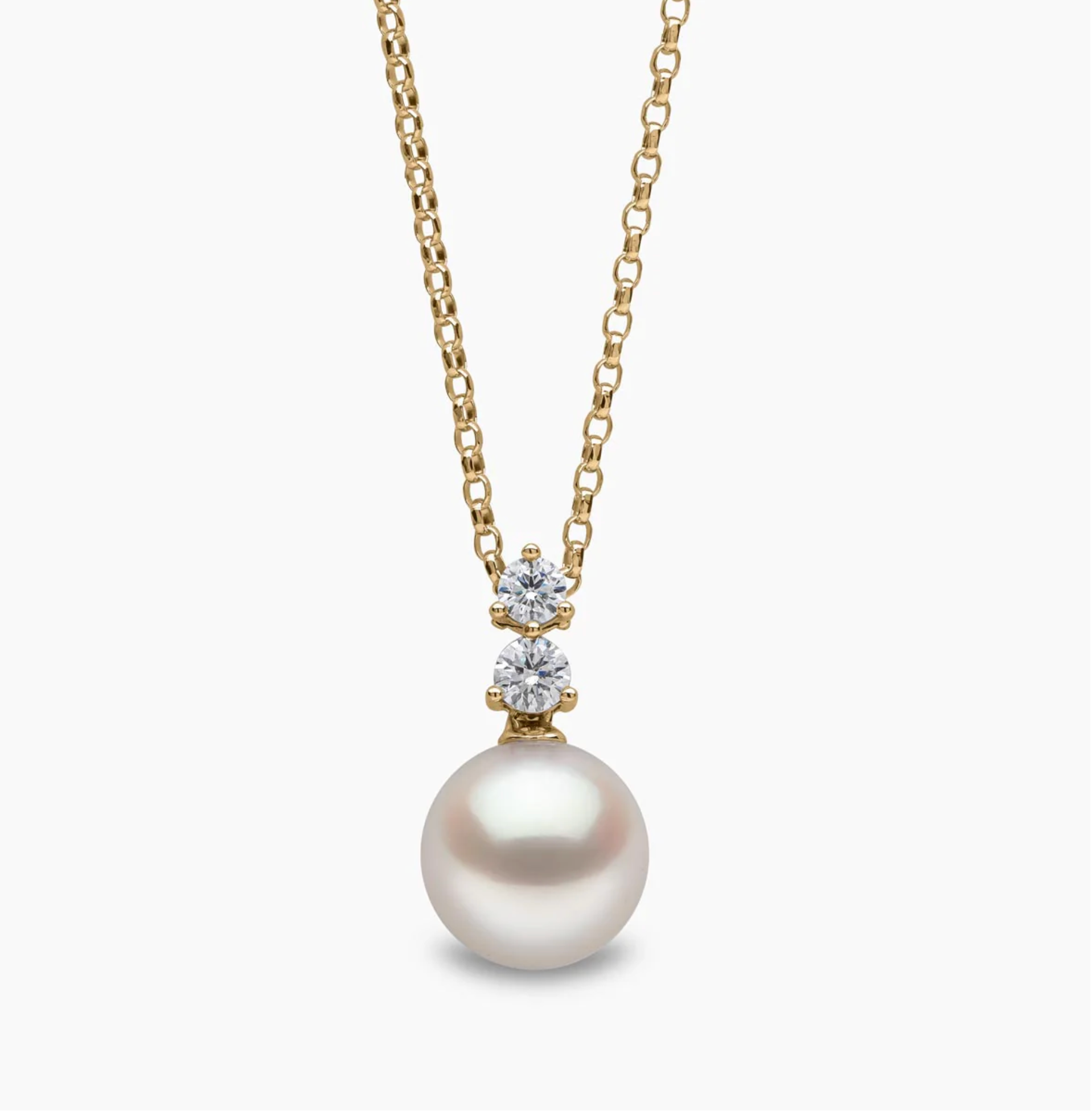Diamond Classic 18K Gold Akoya Pearl Double Diamond Pendant