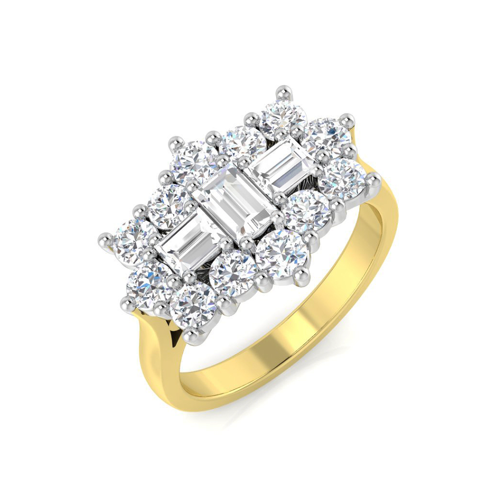 18K Yellow and White Gold Cluster Ring