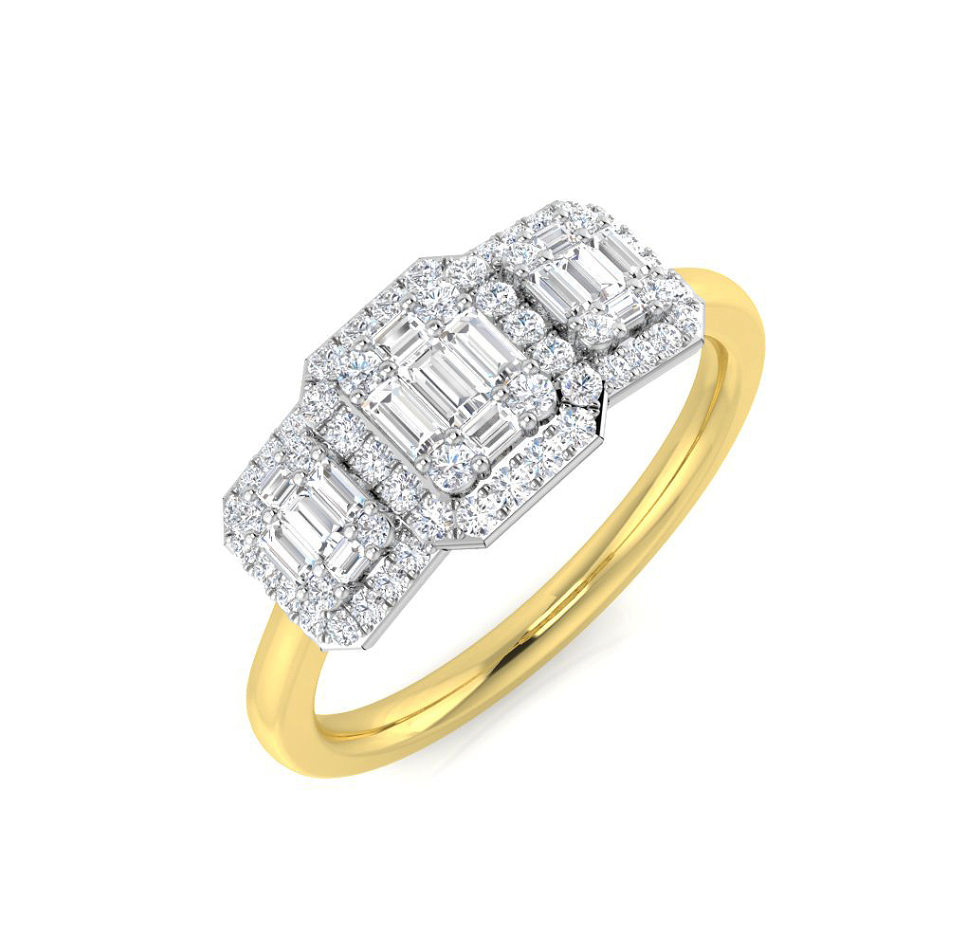 18K Yellow Gold Baguette & Diamond Ring