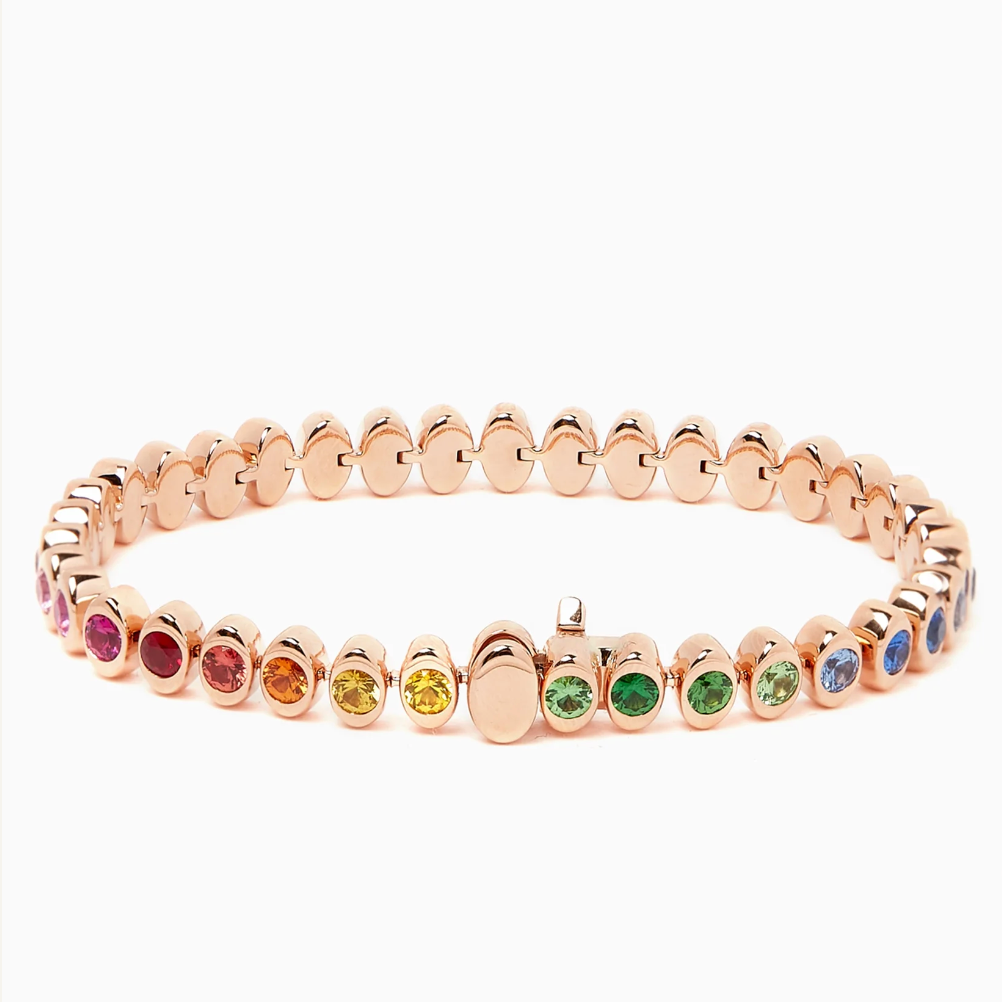 Cosmic Curve Rainbow Multicoloured Gemstone Tennis Bracelet