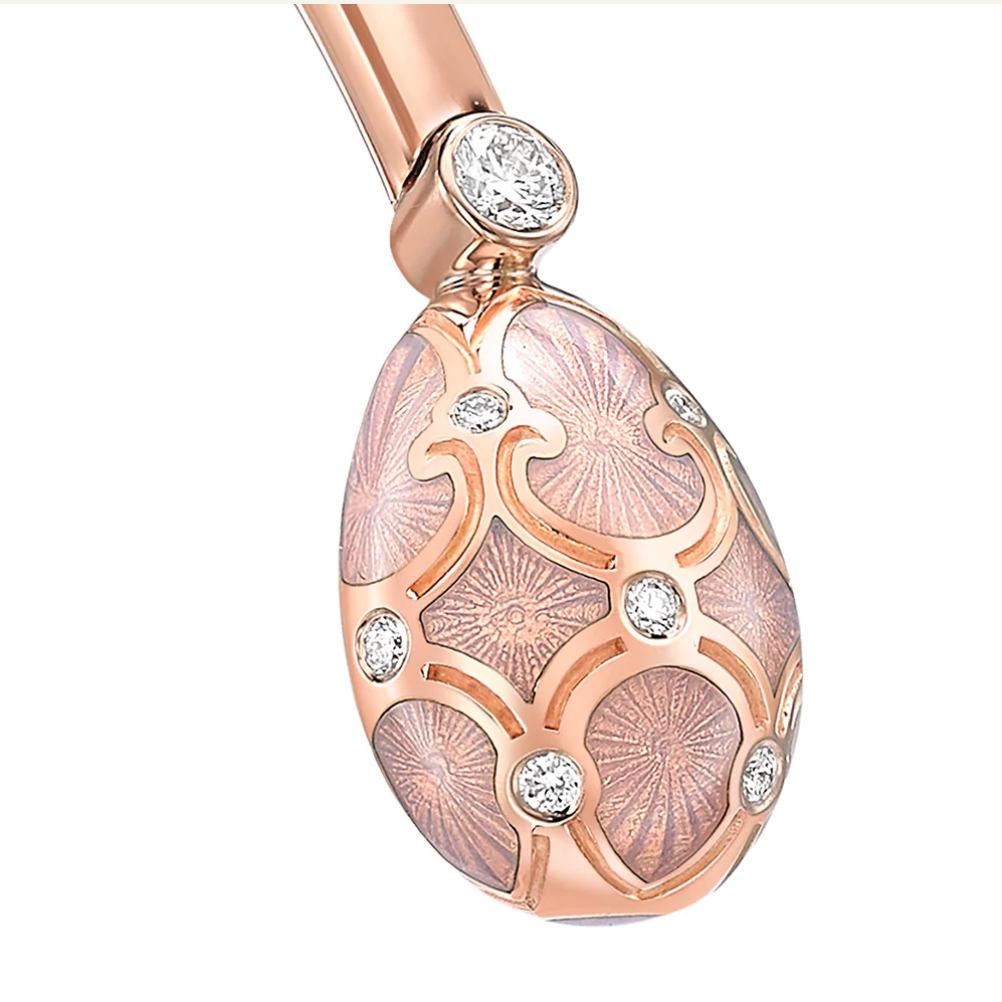 Fabergé Heritage Rose Gold Diamond & Pink Guilloché Enamel Open Bracelet