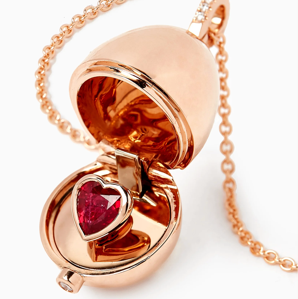 Fabergé Essence Rose Gold Unheated Ruby Heart Surprise Locket