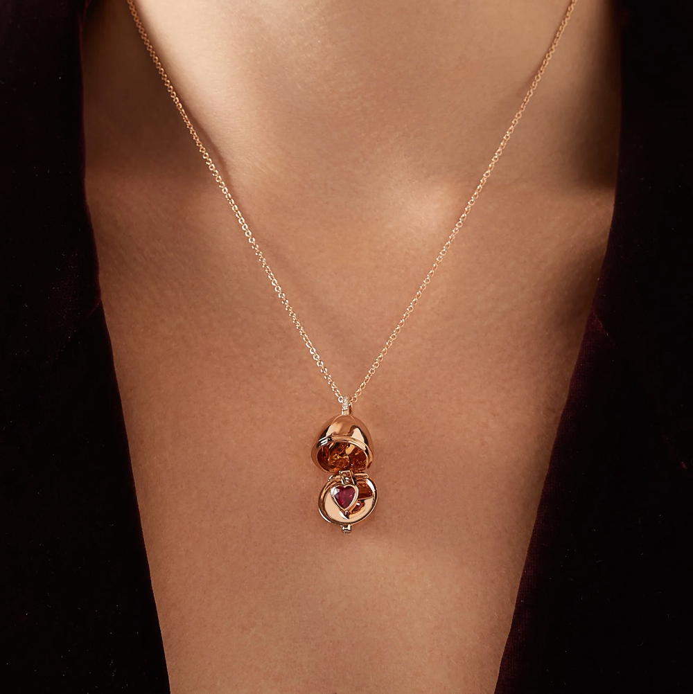 Fabergé Essence Rose Gold Unheated Ruby Heart Surprise Locket