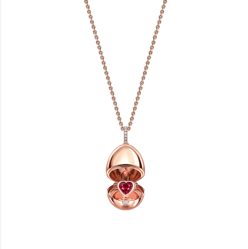 Fabergé Essence Rose Gold Unheated Ruby Heart Surprise Locket
