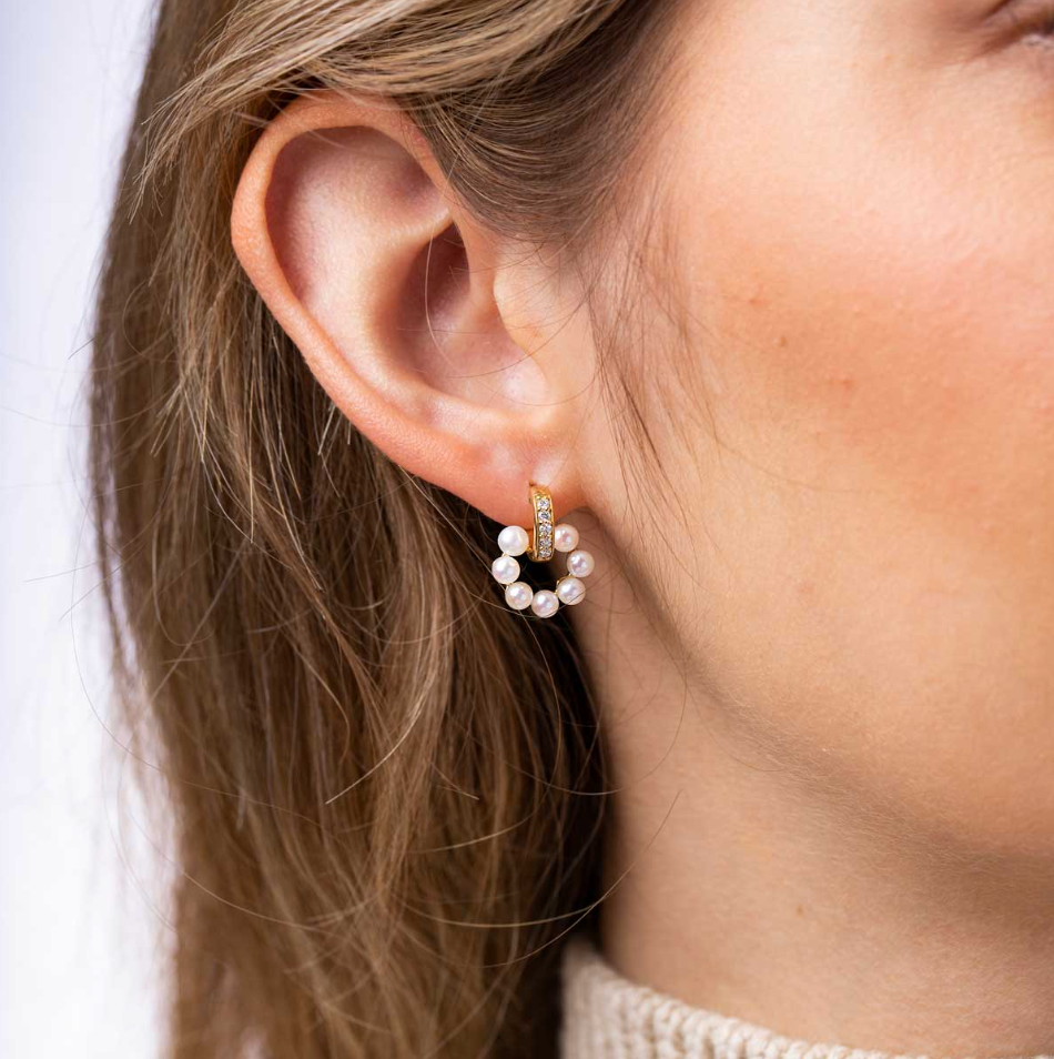 Eclipse 18K Gold Pearl & Diamond Moon Earrings