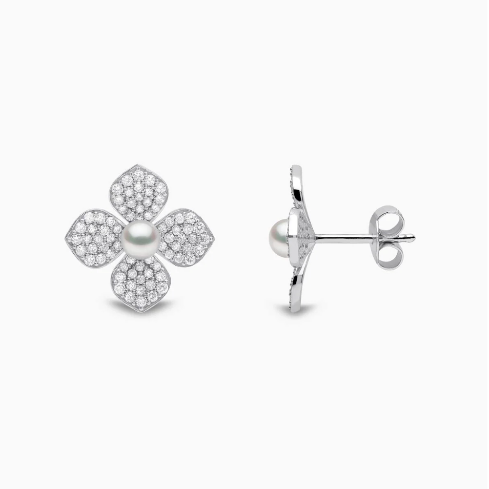 Petal 18K Gold Pearl & Pavé Diamond Signature Earrings