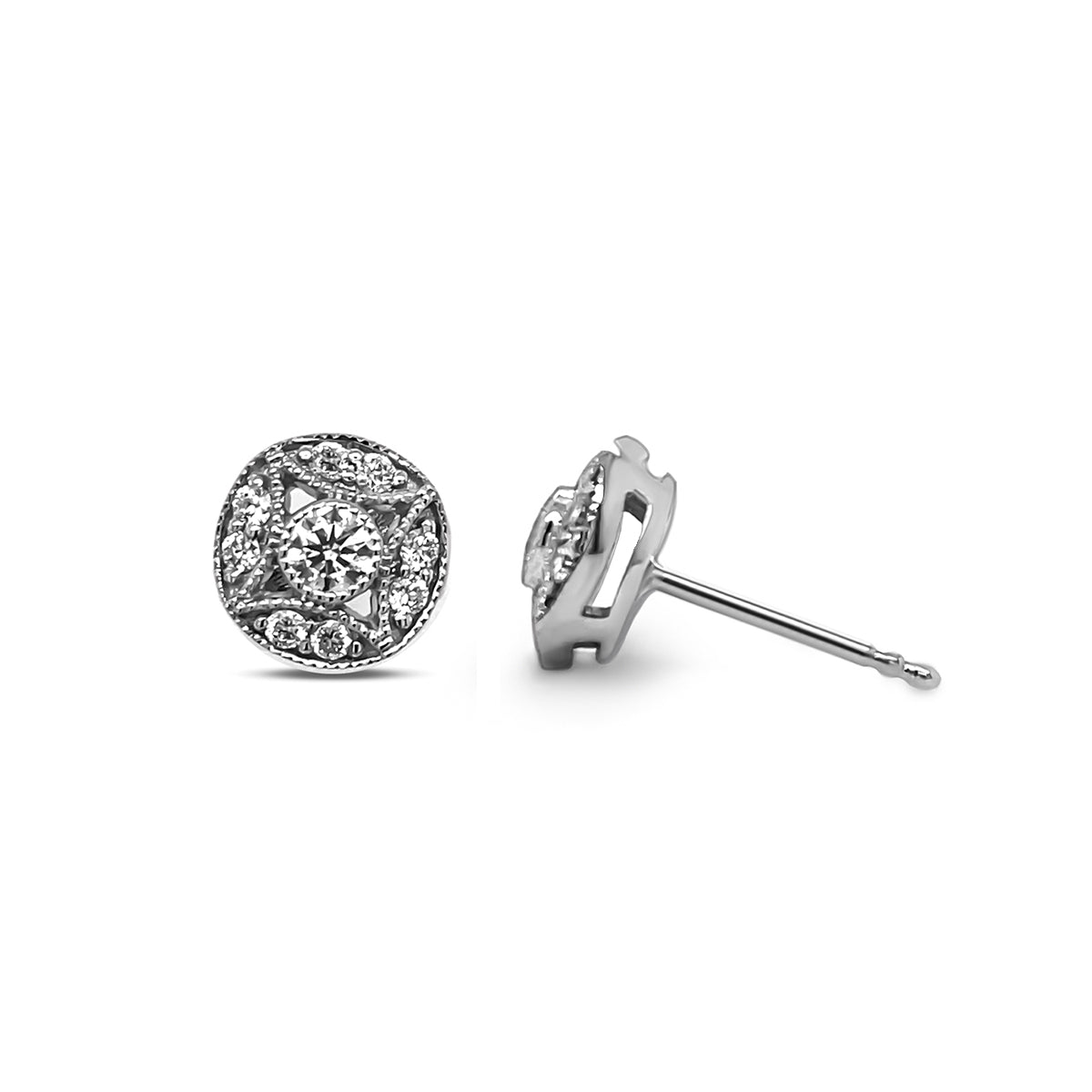 18K White Gold Diamond Pattern Stud Earrings
