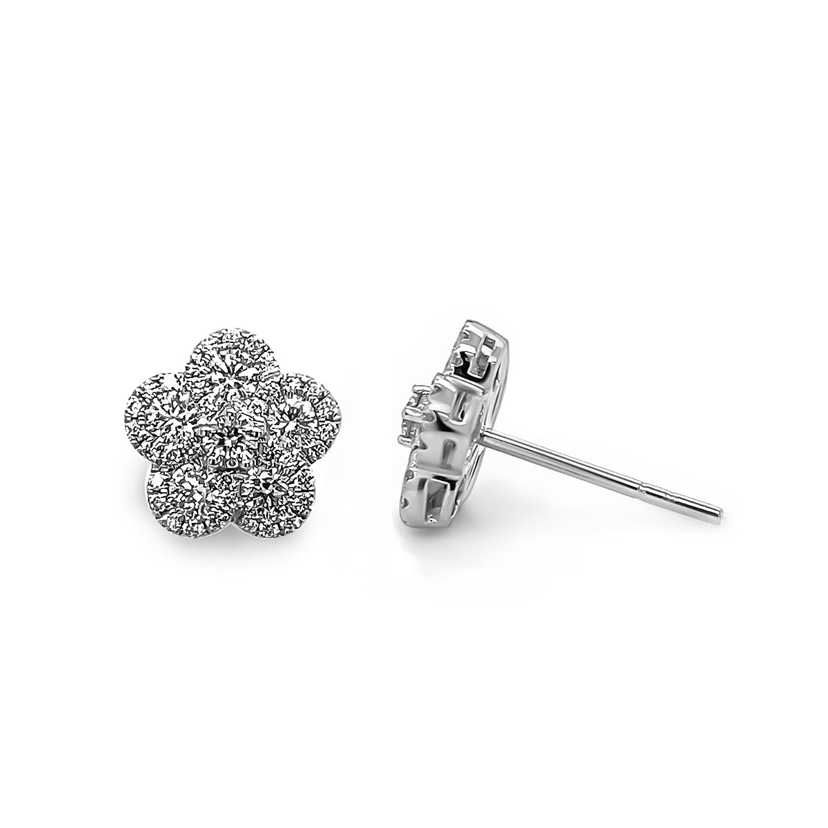 18K White Gold Diamond Cluster Stud Earrings
