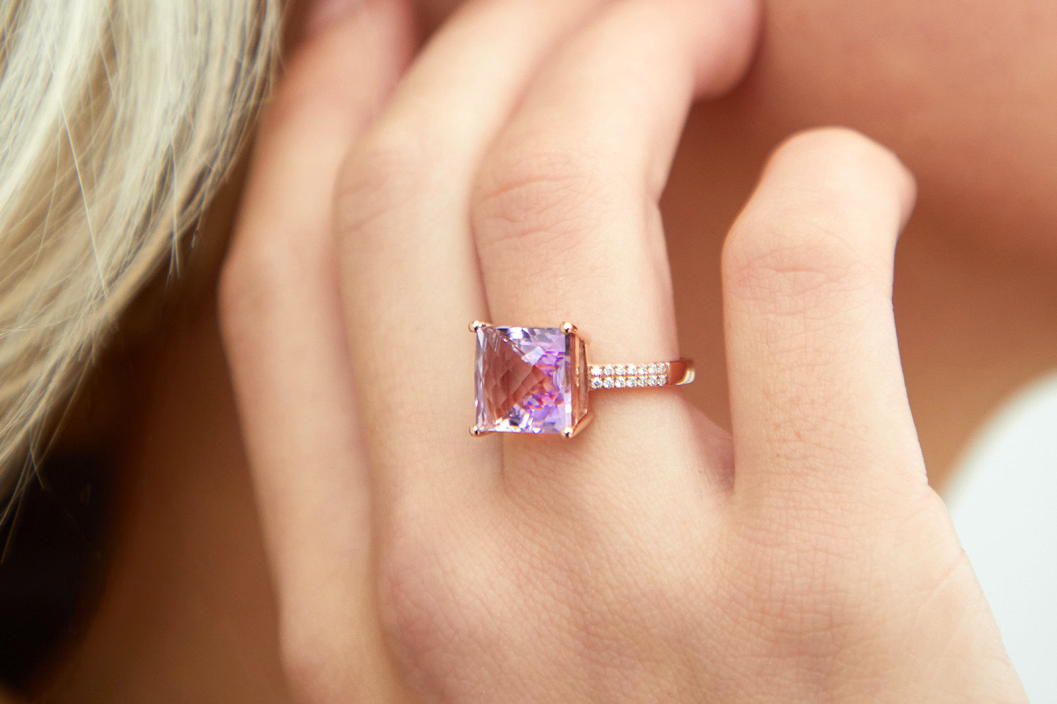 Large gemstone cocktail ring on hand
