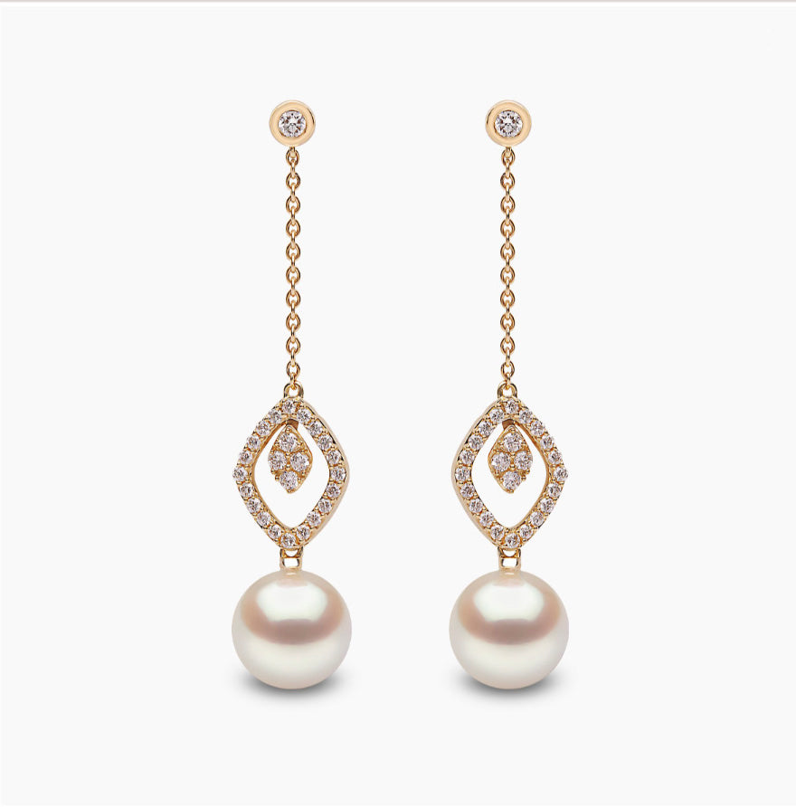 18K Yellow Gold Freshwater Pearl & Diamond Drop Earrings