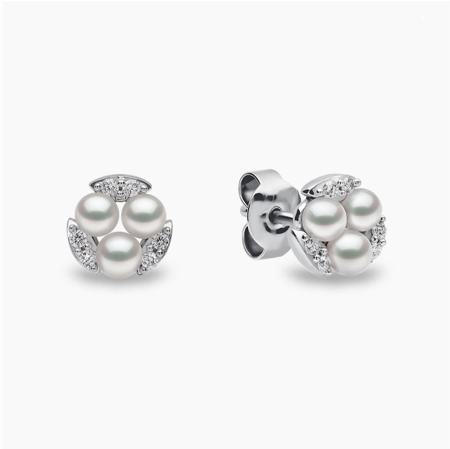 18K White Gold Akoya Pearl & Diamond Stud Earrings