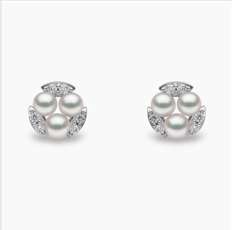 18K White Gold Akoya Pearl & Diamond Stud Earrings