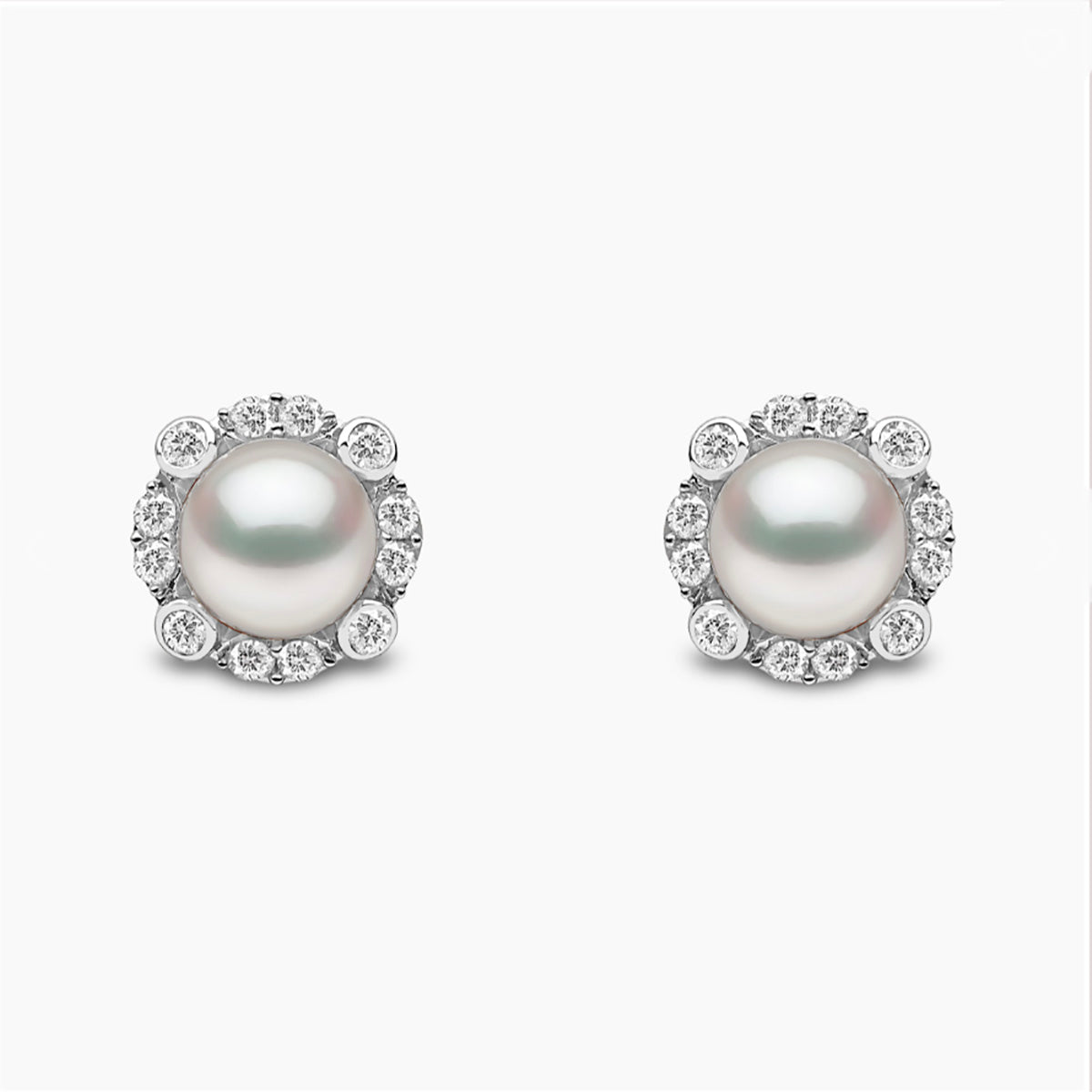 18K White Gold Freshwater Pearl & Diamond Stud Earrings