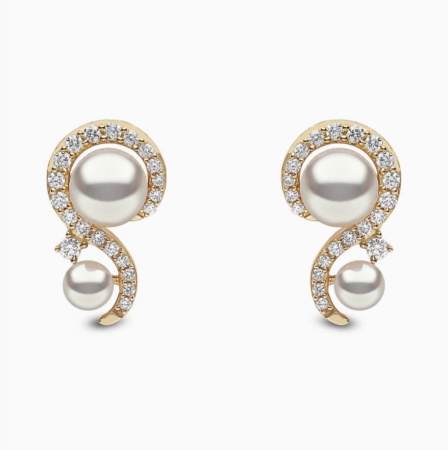 18K Yellow Gold Freshwater Pearl & Diamond Stud Earrings