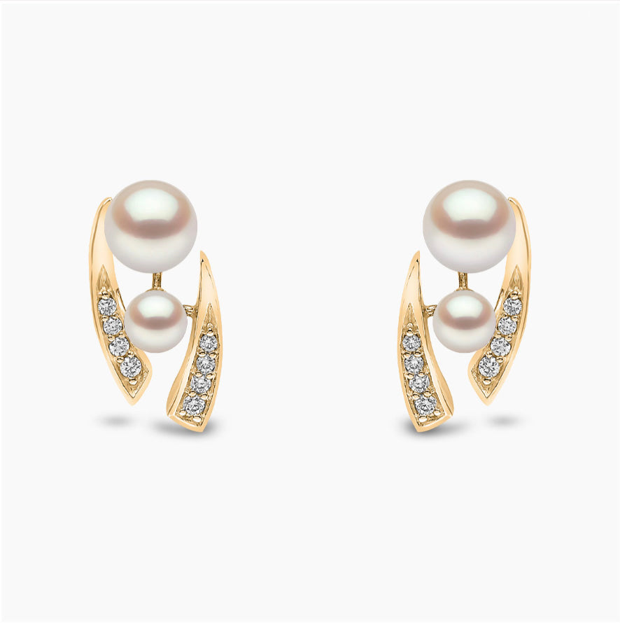 18K Yellow Gold Freshwater Pearl & Diamond Stud Earrings