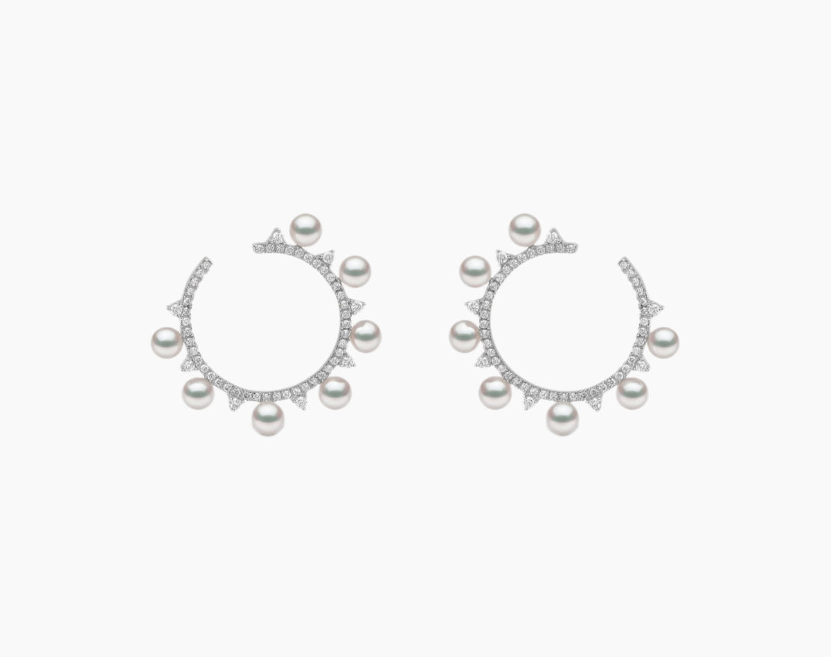 18K WHITE GOLD AKOYA PEARL & DIAMOND EARRINGS