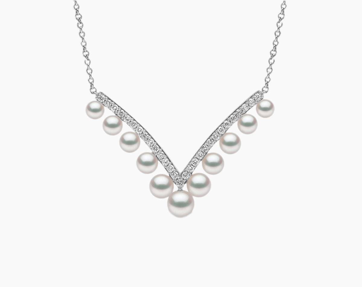 18K WHITE GOLD AKOYA PEARL & DIAMOND NECKLACE